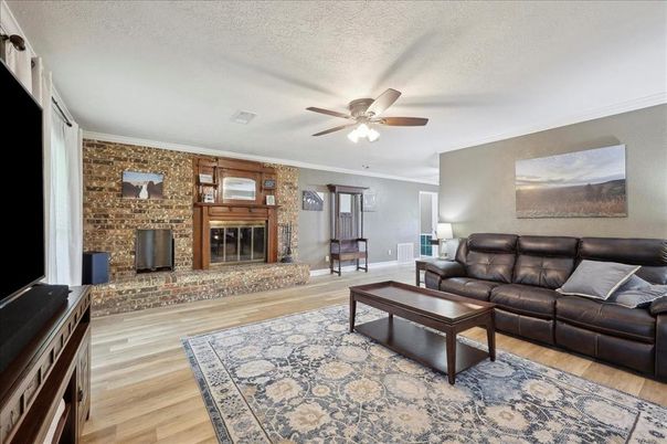 Fireplace, Interior, Living room, Stone Walls, Wood Texture Flooring
