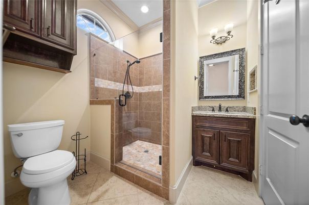 Bathroom, Glass Shower, Interior, Recessed Lighting