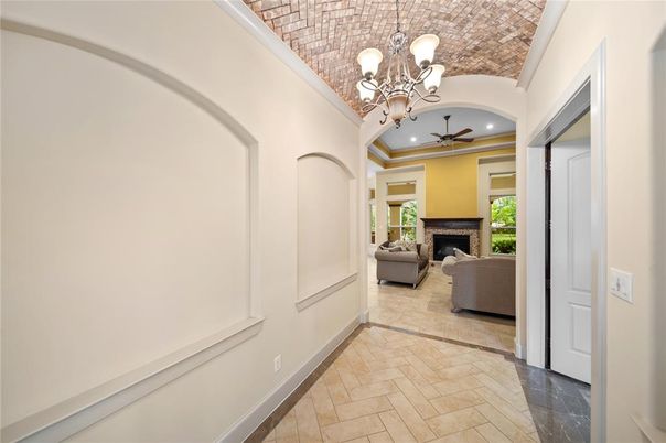 Chandelier, Fireplace, Interior, Living room, Recessed Lighting