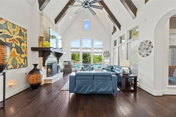 Fireplace, Interior, Living room, Wooden Beams, Wood Texture Flooring