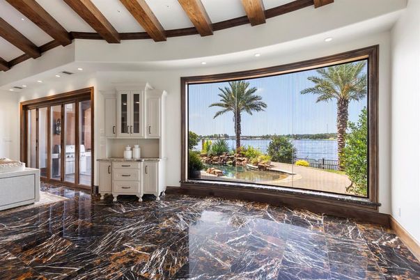 Interior, Marble, Recessed Lighting, Water, Wooden Beams