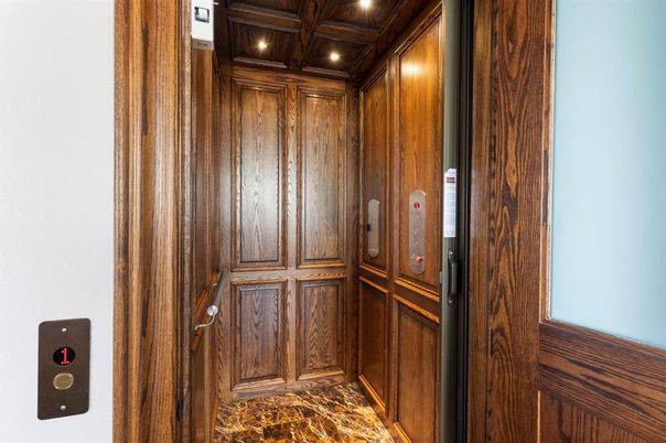 Elevator, Interior, Recessed Lighting, Wooden Ceilings, Wooden Walls