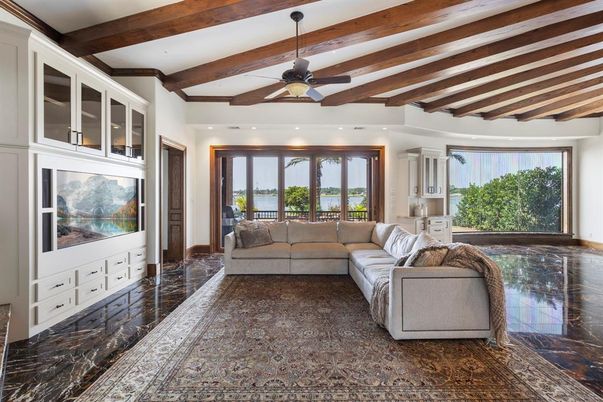 Interior, Living room, Recessed Lighting, Water, Wooden Beams