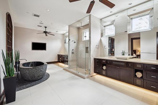 Bathroom, Dual Sink Vanities, Glass Shower, Interior, Recessed Lighting