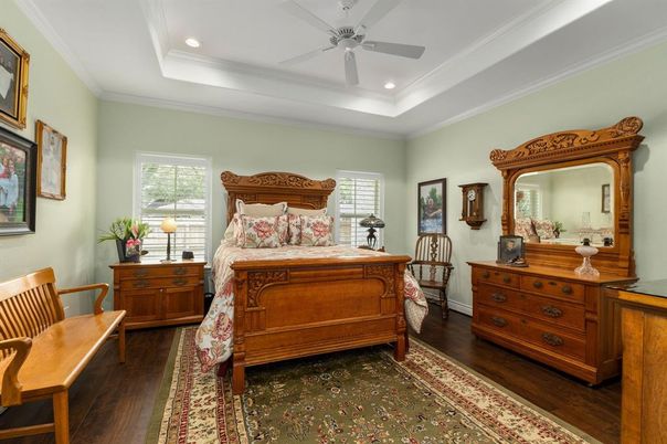 Bedroom, Interior, Recessed Lighting, Wood Texture Flooring