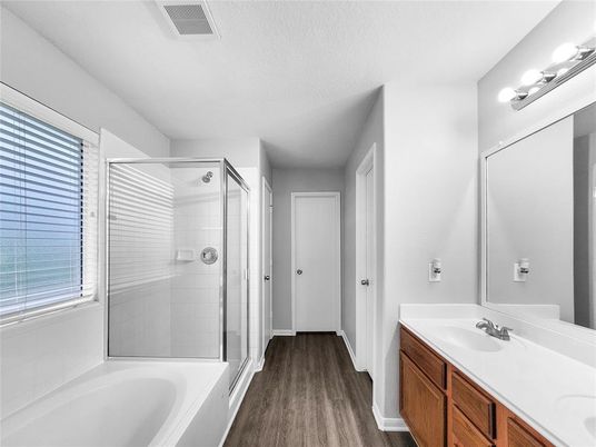 Bathroom, Glass Shower, Interior, Wood Texture Flooring