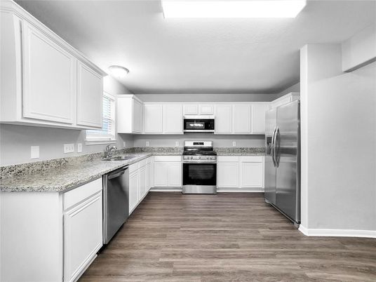 Interior, Kitchen, Stainless Steel Appliances, Wood Texture Flooring