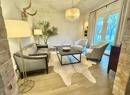 Chandelier, Interior, Living room, Stone Walls, Wood Texture Flooring