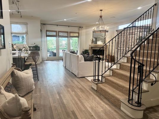 Fireplace, Interior, Living room, Pendant Lights, Recessed Lighting, Wood Texture Flooring