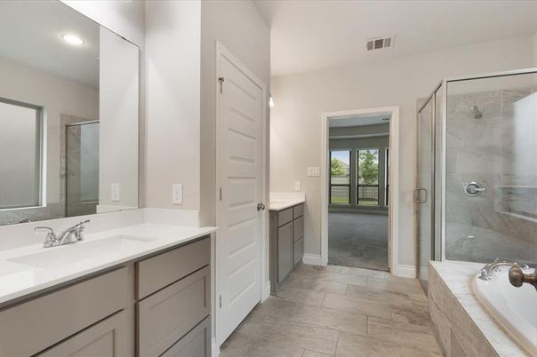 Bathroom, Dual Sink Vanities, Glass Shower, Interior, Recessed Lighting