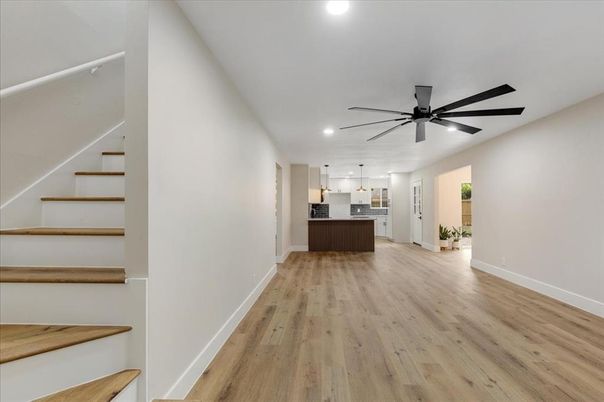Interior, Kitchen, Pendant Lights, Recessed Lighting, Wood Texture Flooring