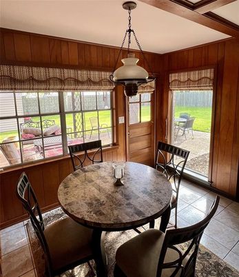 Dining room, Interior, Pendant Lights, Wooden Walls