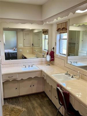 Bathroom, Dual Sink Vanities, Interior, Tile Countertops, Wood Texture Flooring
