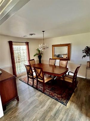 Dining room, Interior, Pendant Lights, Wood Texture Flooring