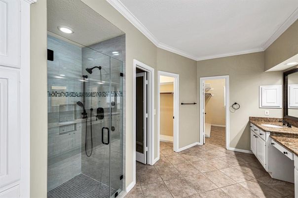 Bathroom, Glass Shower, Interior, Recessed Lighting