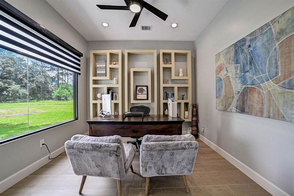 Home Office, Interior, Recessed Lighting, Wood Texture Flooring