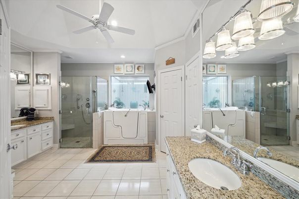 Bathroom, Dual Sink Vanities, Glass Shower, Interior, Recessed Lighting
