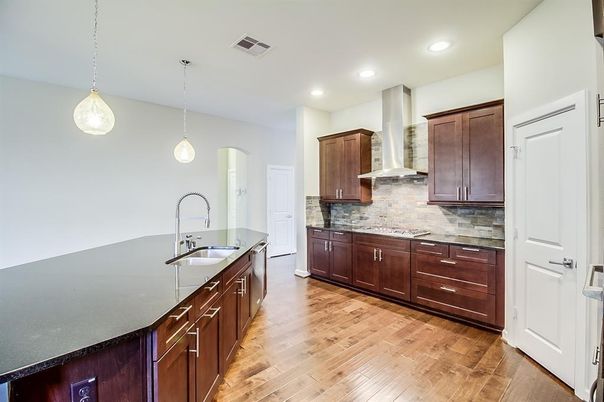 Interior, Kitchen, Pendant Lights, Recessed Lighting, Wood Texture Flooring