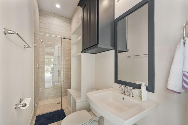 Bathroom, Glass Shower, Interior, Recessed Lighting