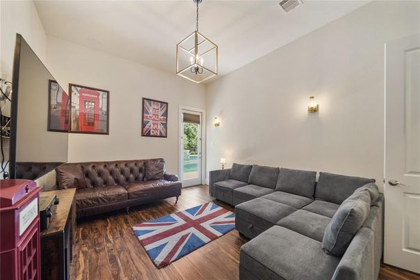 Interior, Living room, Pendant Lights, Wood Texture Flooring