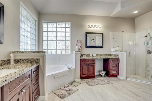 Bathroom, Dual Sink Vanities, Glass Shower, Interior, Recessed Lighting