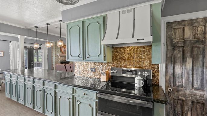 Interior, Kitchen, Pendant Lights, Stainless Steel Appliances, Wood Texture Flooring