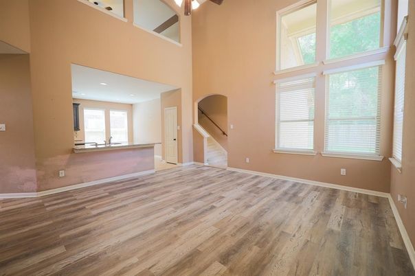 Empty room, Interior, Recessed Lighting, Wood Texture Flooring