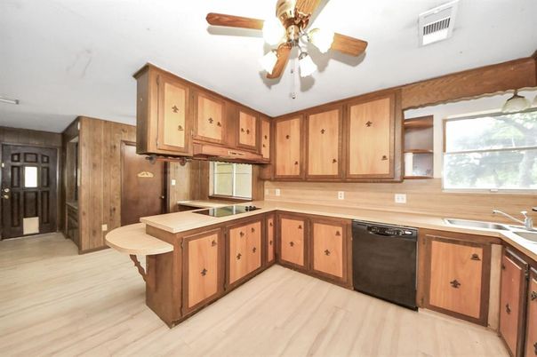 Interior, Kitchen, Wood Texture Flooring, Wooden Walls