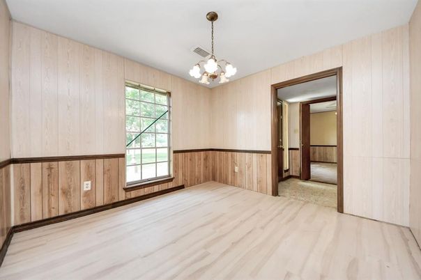 Chandelier, Empty room, Interior, Wood Texture Flooring, Wooden Walls
