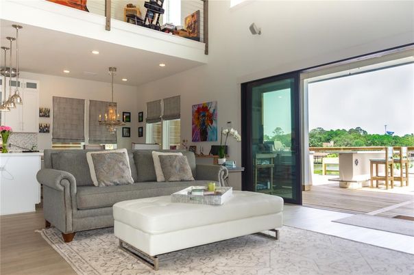 Chandelier, Dining room, Interior, Kitchen, Living room, Pendant Lights, Recessed Lighting, Wood Texture Flooring