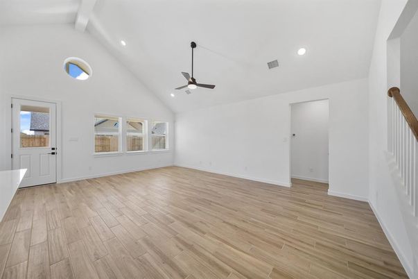 Empty room, Interior, Recessed Lighting, Wood Texture Flooring