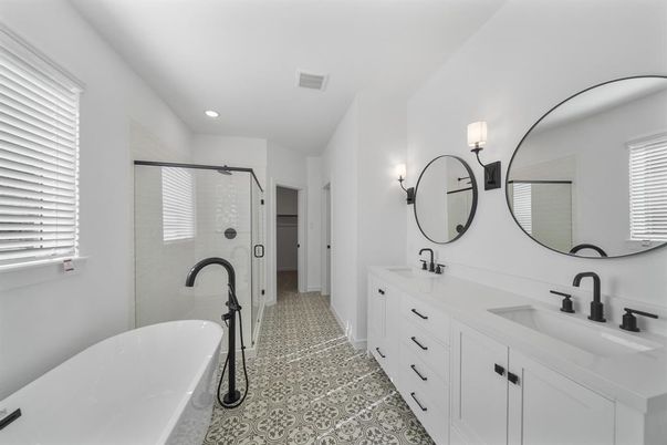 Bathroom, Dual Sink Vanities, Free Standing Baths, Glass Shower, Interior, Recessed Lighting