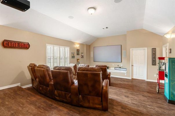 Home Theatre Room, Interior, Projection Screen, Theatre Room, Wood Texture Flooring