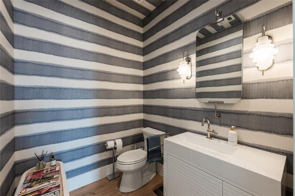 Bathroom, Interior, Pendant Lights, Wood Texture Flooring