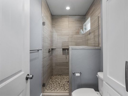 Bathroom, Glass Shower, Interior, Recessed Lighting