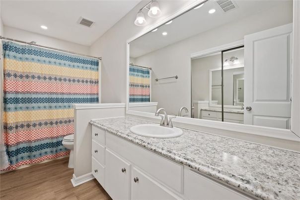 Bathroom, Interior, Recessed Lighting, Wood Texture Flooring