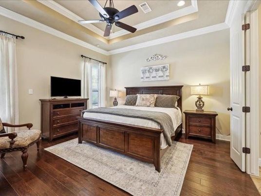 Bedroom, Interior, Recessed Lighting, Wood Texture Flooring
