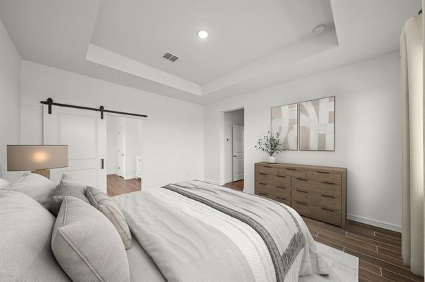 Bedroom, Interior, Recessed Lighting, Wood Texture Flooring