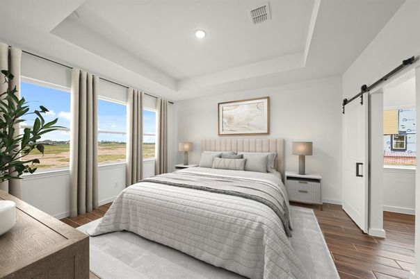 Bedroom, Interior, Recessed Lighting, Wood Texture Flooring