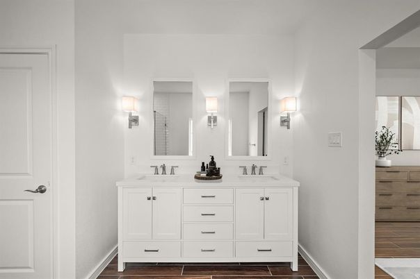 Bathroom, Dual Sink Vanities, Interior, Wood Texture Flooring