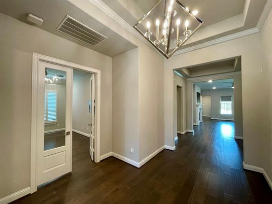 Chandelier, Interior, Recessed Lighting, Wood Texture Flooring