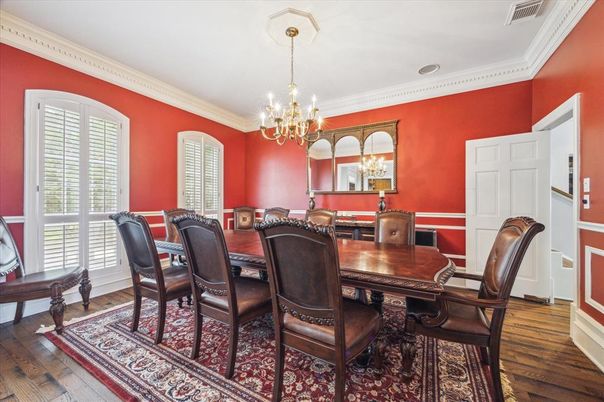 Chandelier, Dining room, Interior, Wood Texture Flooring