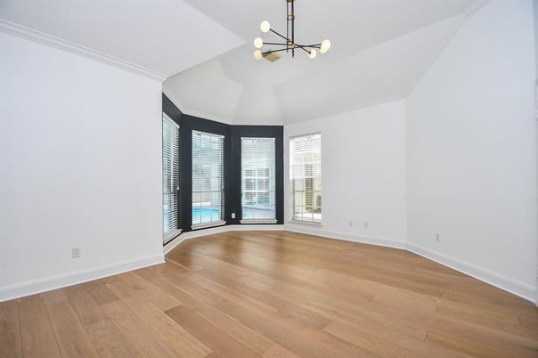 Empty room, Interior, Pendant Lights, Wood Texture Flooring