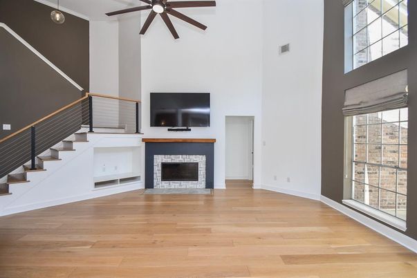Fireplace, Interior, Pendant Lights, Wood Texture Flooring