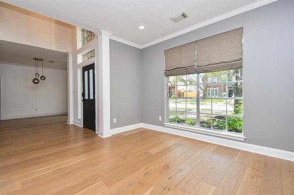 Empty room, Interior, Pendant Lights, Recessed Lighting, Wood Texture Flooring