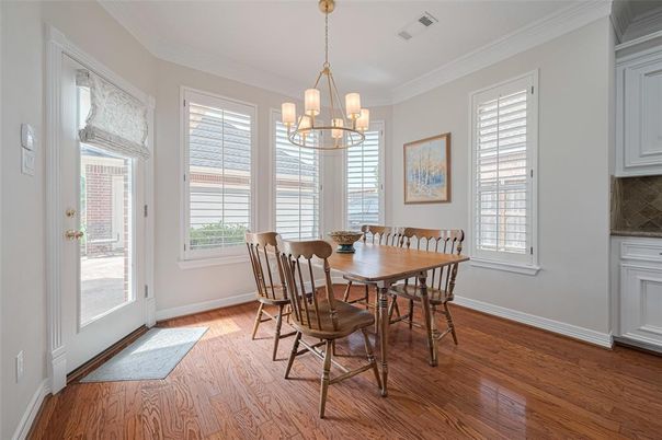Chandelier, Dining room, Interior, Wood Texture Flooring