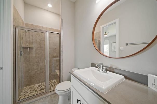 Bathroom, Glass Shower, Interior, Recessed Lighting