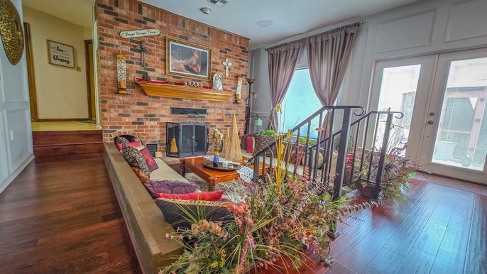 Fireplace, Interior, Stone Walls, Wood Texture Flooring