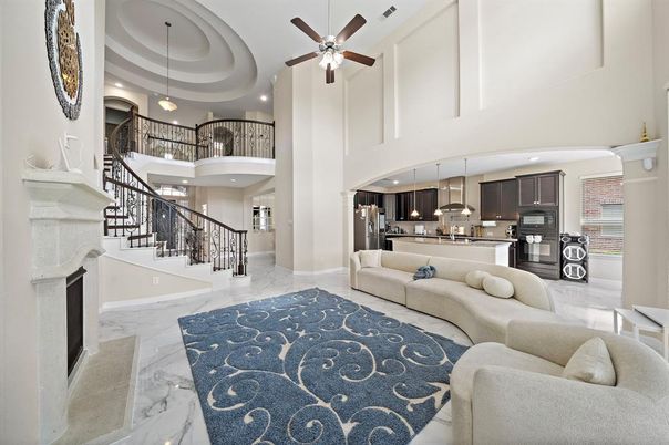 Interior, Kitchen, Living room, Marble, Pendant Lights, Recessed Lighting, Stainless Steel Appliances