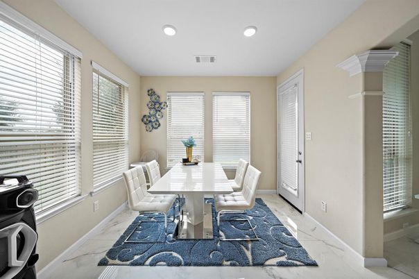 Dining room, Interior, Marble, Recessed Lighting